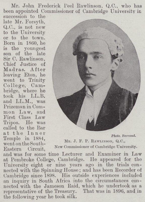 Sr. JFP Rawlinson, QC, novo comissário da Universidade de Cambridge de English Photographer