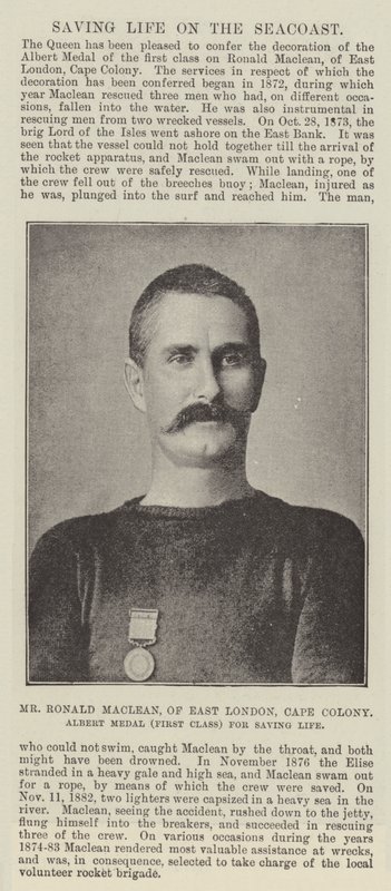 Sr. Ronald Maclean, de East London, Cape Colony, Medalha Albert (Primeira Classe) por salvar a vida de English Photographer