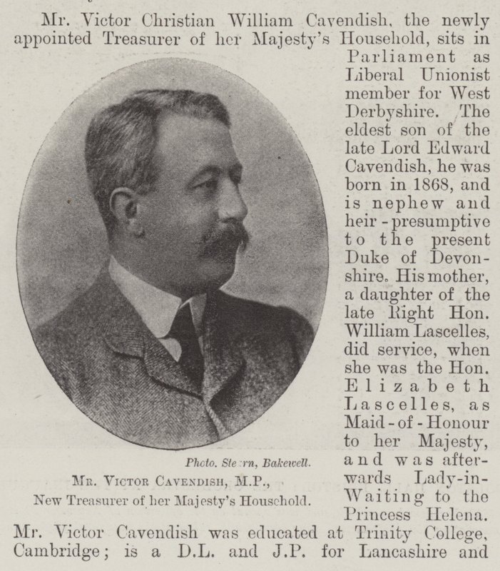 Sr. Victor Cavendish, MP, novo tesoureiro de sua Majestys Household de English Photographer