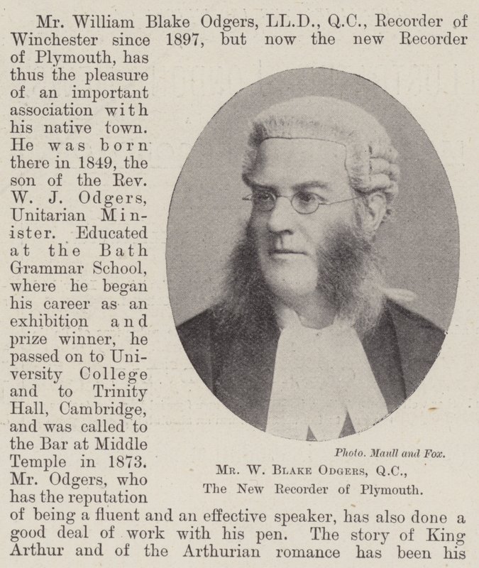 Sr. W Blake Odgers, QC, o novo gravador de Plymouth de English Photographer
