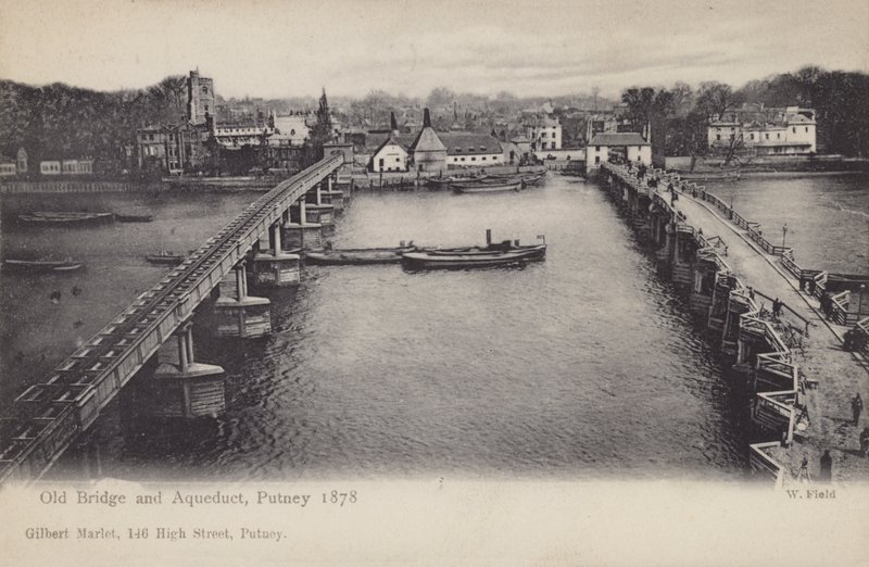 Ponte Velha e Aqueduto, Putney, 1878 de English Photographer