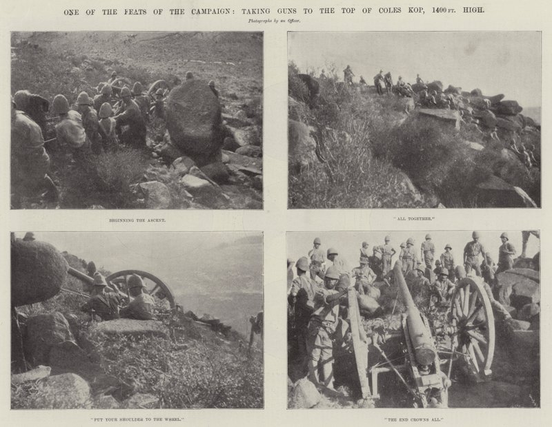 Um dos feitos da campanha, levando as armas ao topo de Coles Kop, a 1400 pés de altura de English Photographer