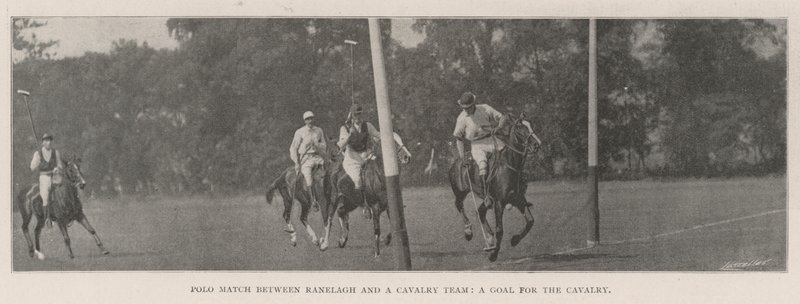 Polo Match entre Ranelagh e uma equipe de cavalaria, um objetivo para a cavalaria de English Photographer