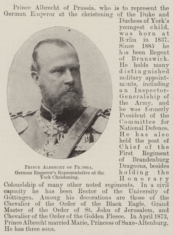Príncipe Albrecht da Prússia, representante dos imperadores alemães no batismo de York de English Photographer