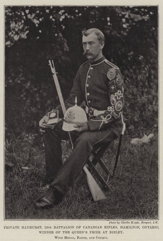 Soldado Hayhurst, 13º Batalhão de Rifles Canadenses, Hamilton, Ontário, Vencedor do Prêmio Queens em Bisley, com Medalha, Crachá e Cheque de English Photographer