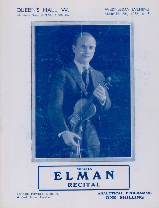 Programa para Recital de Mischa Elman, Queens Hall, em 8 de março de 1922 de English Photographer