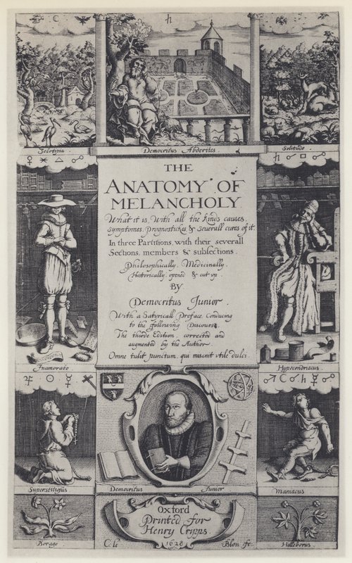 R Burton, The Anatomy of Melancholy, Terceira edição, J Lichfield for H Cripps, Oxford 1628 (foto a p/b) de English Photographer