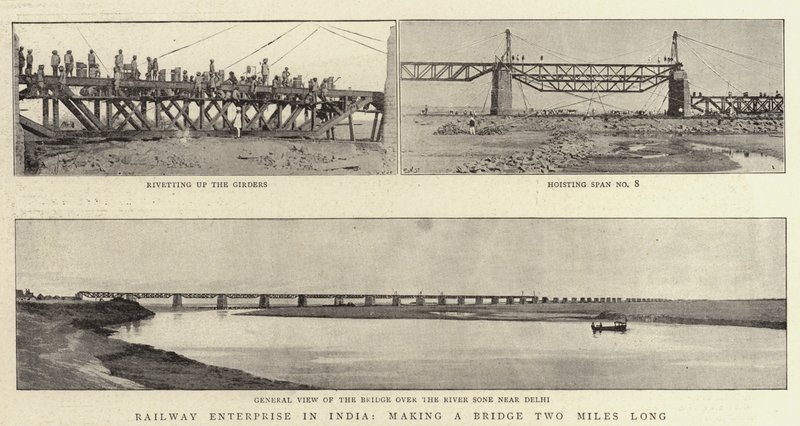 Empresa ferroviária na Índia, fazendo uma ponte de dois quilômetros de comprimento de English Photographer