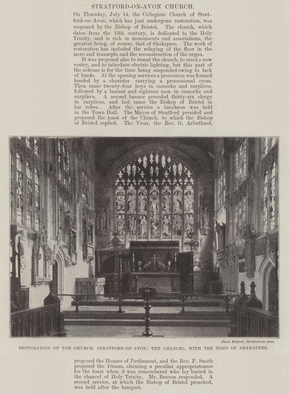 Restauração da Igreja, Stratford-on-Avon, o Chancel, com o túmulo de Shakspere de English Photographer
