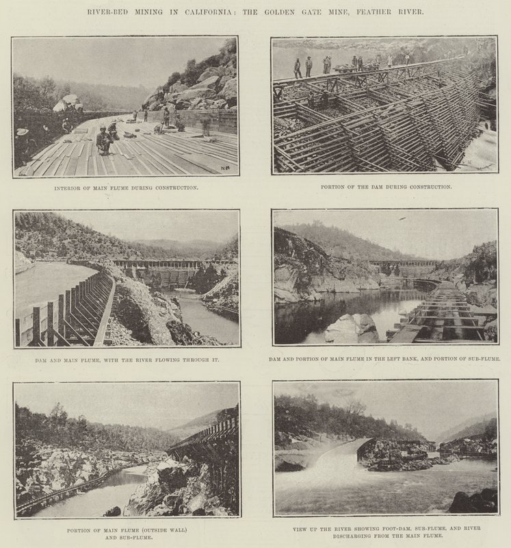 River-Bed Mining, na Califórnia, a Mina Golden Gate, Rio Feather de English Photographer