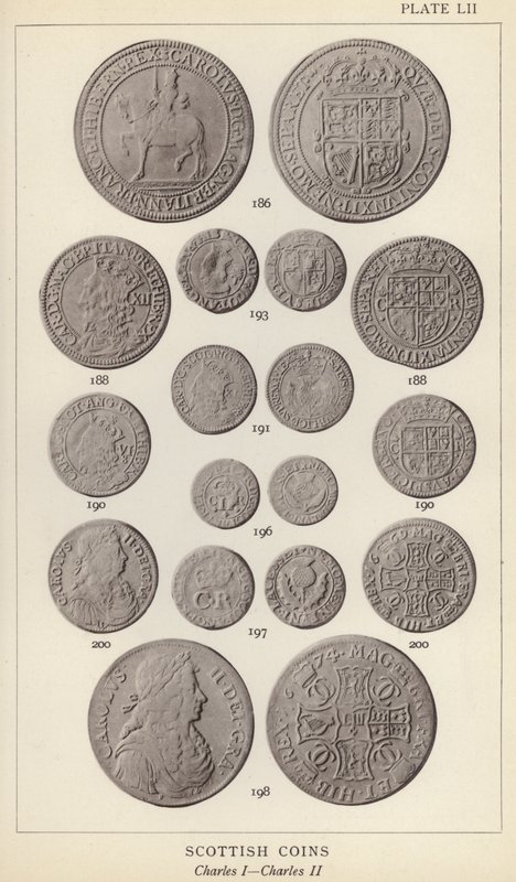 Moedas escocesas, Charles I, Charles II (foto a p/b) de English Photographer