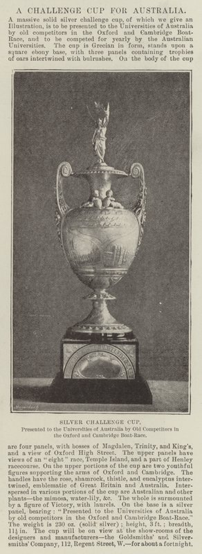 Silver Challenge Cup, apresentado às Universidades da Austrália por Concorrentes Antigos na Corrida de Barcos de Oxford e Cambridge de English Photographer
