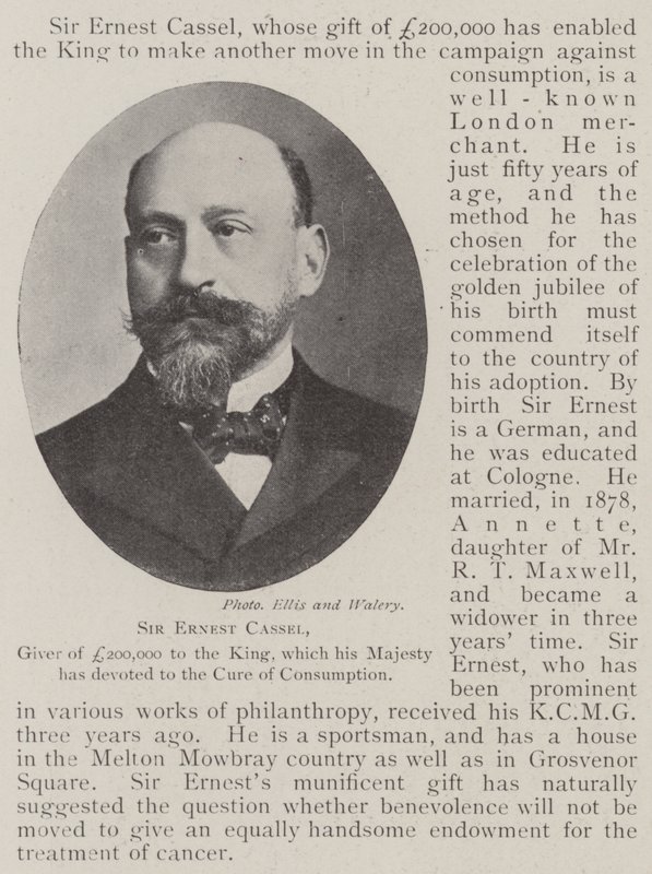 Sir Ernest Cassel, doador de 200 mil libras ao rei, que sua majestade dedicou à cura do consumo de English Photographer