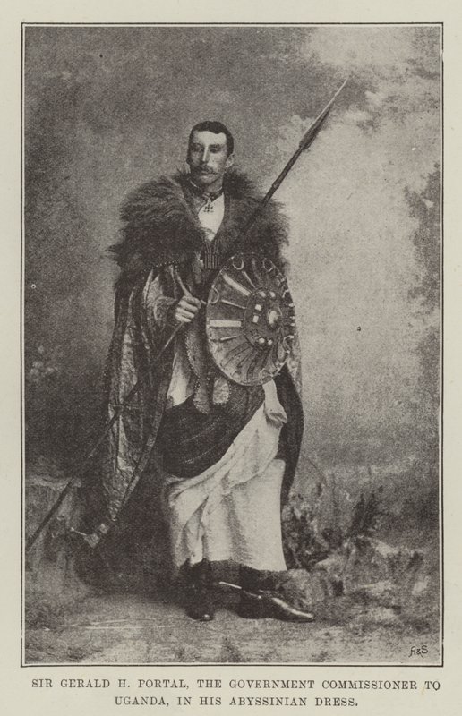 Sir Gerald H Portal, o Comissário do Governo para Uganda, em seu vestido Abyssinian de English Photographer