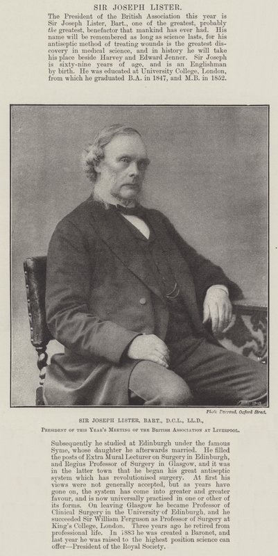 Sir Joseph Lister, Baronete, DCL, LLD, Presidente da Reunião Anual da Associação Britânica de Liverpool de English Photographer