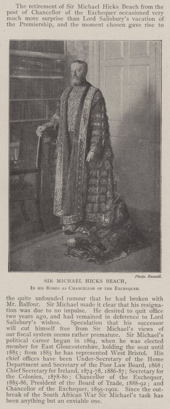 Sir Michael Hicks Beach, em suas vestes como Chanceler do Tesouro de English Photographer