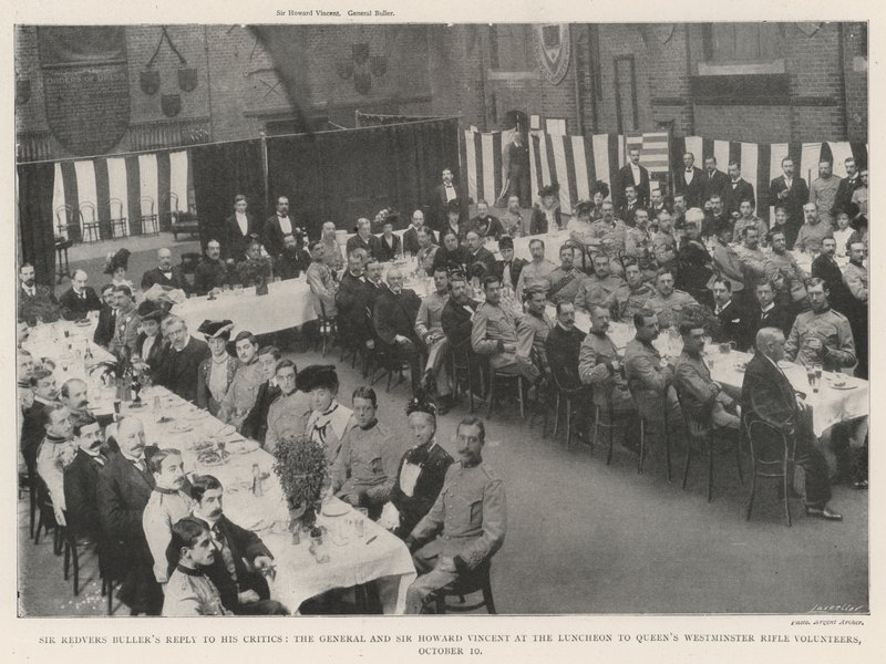 Sir Redvers Bullers Responder a seus críticos, o general e Sir Howard Vincent no almoço para Queens Winchester Rifle Volunteers, 10 de outubro de English Photographer
