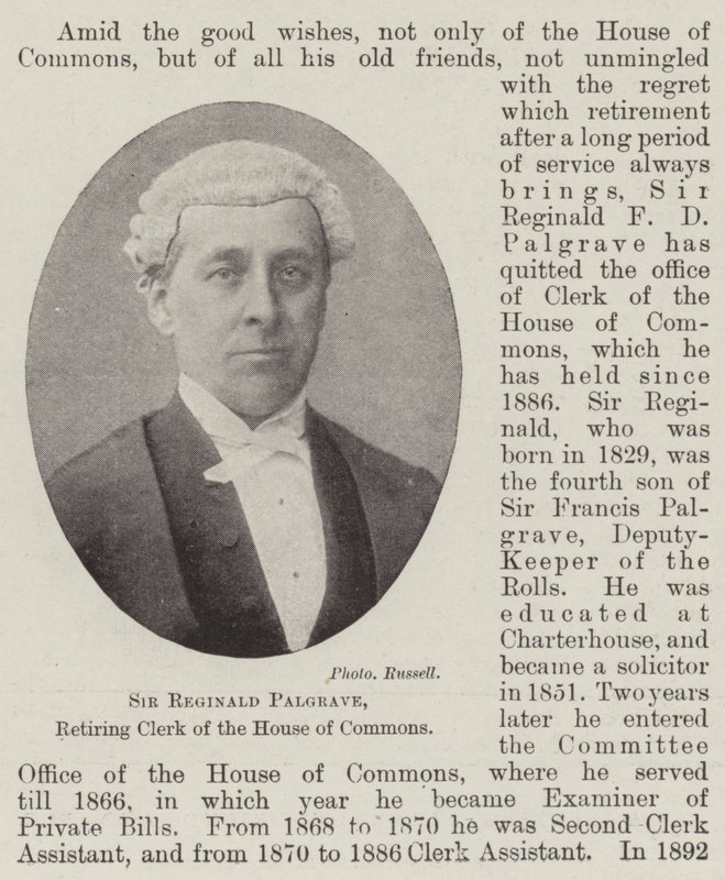 Sir Reginald Palgrave, aposentado da Câmara dos Comuns de English Photographer