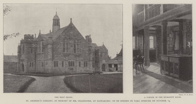 St Deiniols Library, em Memory of Mr Gladstone, em Hawarden, a ser aberta por Earl Spencer em 14 de outubro de English Photographer