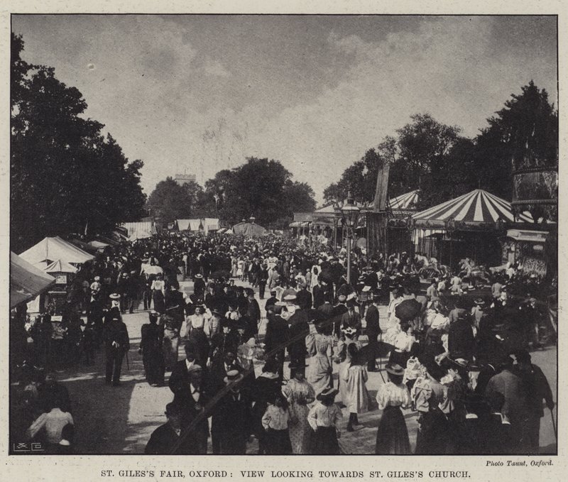 St Giless Fair, Oxford, Vista para a Igreja St Giless de English Photographer
