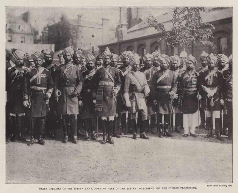 Oficiais do exército indiano, formando parte do contingente indiano para a procissão jubilar de English Photographer