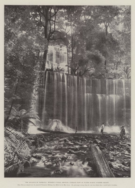 O avanço da Tasmânia, Russells Falls, mostrando o fluxo médio de água durante a temporada de verão de English Photographer