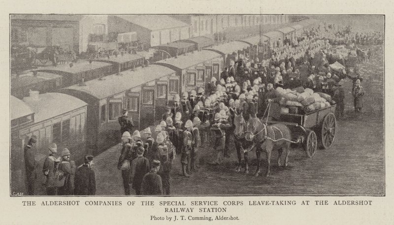 As empresas Aldershot do corpo de serviço especial que deixam a Estação Ferroviária de Aldershot de English Photographer