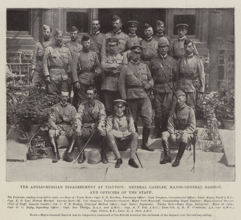 O desacordo anglo-russo em Tientsin, o general Gaselee, o major-general Barrow e os oficiais do Estado Maior de English Photographer