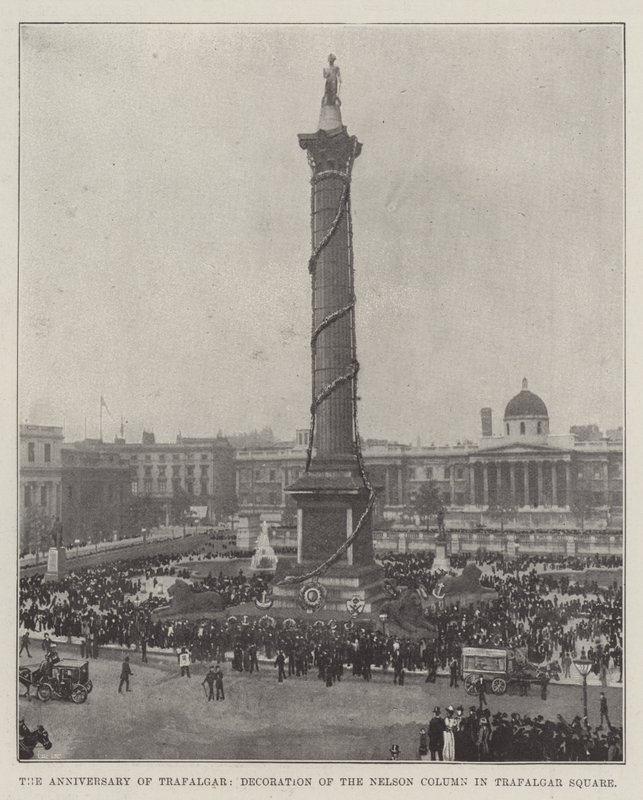 O aniversário de Trafalgar, decoração da coluna de Nelson em Trafalgar Square de English Photographer