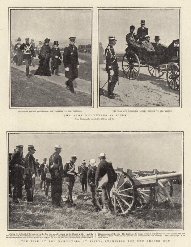 O exército manobra em Vitry, o czar nas manobras em Vitry, examinando a nova arma francesa de English Photographer