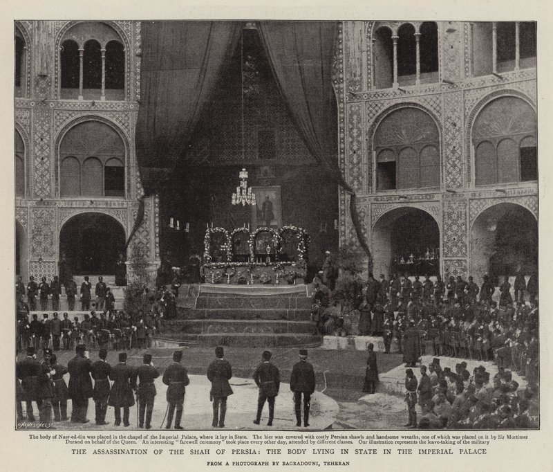 O Assassinato do Xá da Pérsia, o Corpo Deitado no Estado no Palácio Imperial de English Photographer