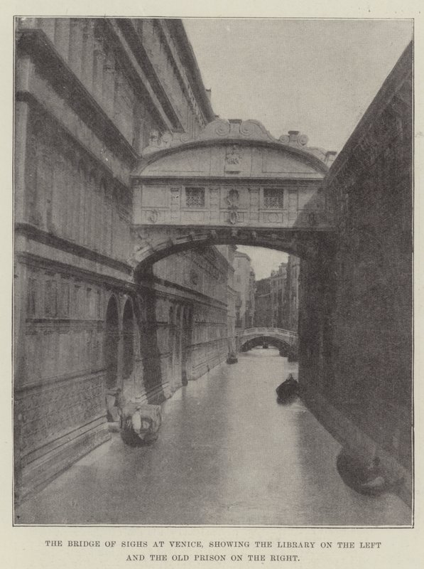 A Ponte dos Suspiros em Veneza, mostrando a Biblioteca à Esquerda e a Antiga Prisão à Direita de English Photographer