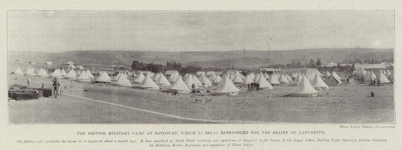 O acampamento militar britânico em Estcourt, que está sendo reforçado para o alívio de Ladysmith de English Photographer