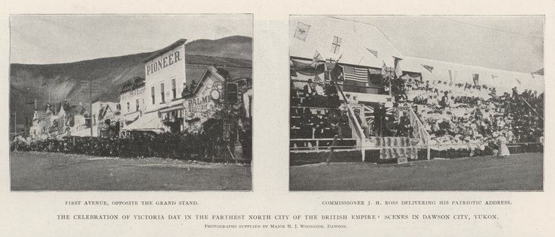 A celebração do dia de Victoria na cidade mais distante do norte do Império Britânico, cenas na cidade de Dawson, Yukon de English Photographer
