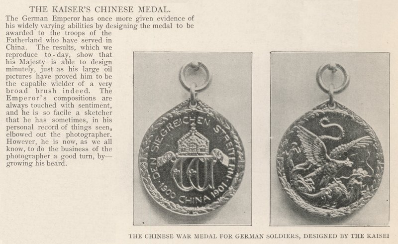 A medalha de guerra chinesa para soldados alemães, projetada pelo Kaiser de English Photographer