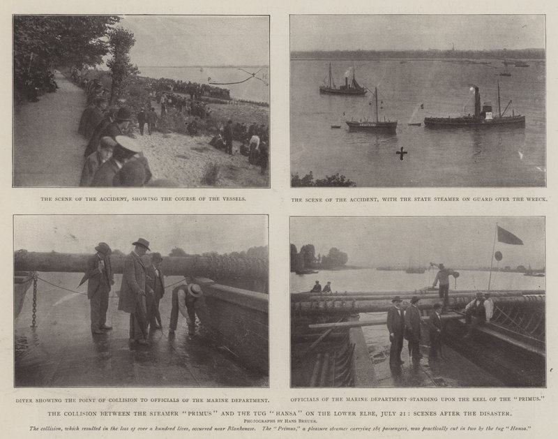 A colisão entre o navio Primus e o rebocador Hansa no Elba Inferior, 21 de julho, cenas após o desastre de English Photographer