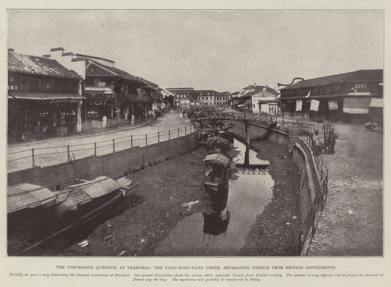 A Questão da Concessão em Xangai, o Yang-King-Pang Creek, separando os assentamentos franceses dos britânicos de English Photographer