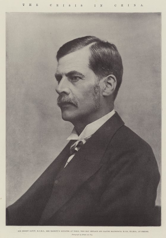 A crise na China, Sir Ernest Satow, KCMG, seu ministro de majestades em Tokio, que pode substituir Sir Claude MacDonald, KCB, KCMG, em Pequim de English Photographer