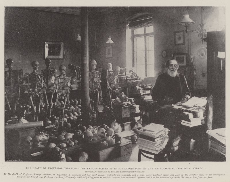 A Morte do Professor Virchow, o famoso cientista em seu laboratório no Instituto Patológico de Berlim de English Photographer