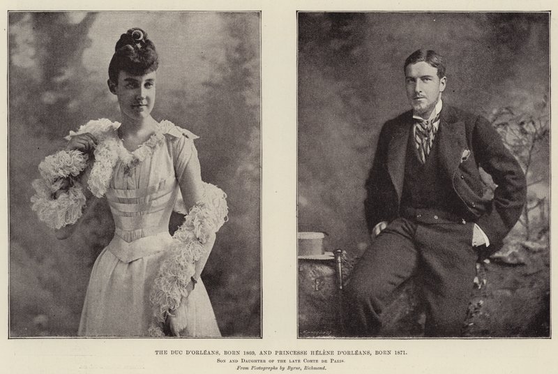 O Duque d&39;Orléans, nascido em 1869, e Princessa Helene d&39;Orléans, nascido em 1871, filho e filha do conde tardio de Paris de English Photographer