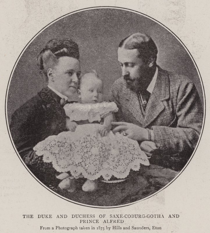 O duque e a duquesa de Saxe-Coburg-Gotha e o príncipe Alfred de English Photographer