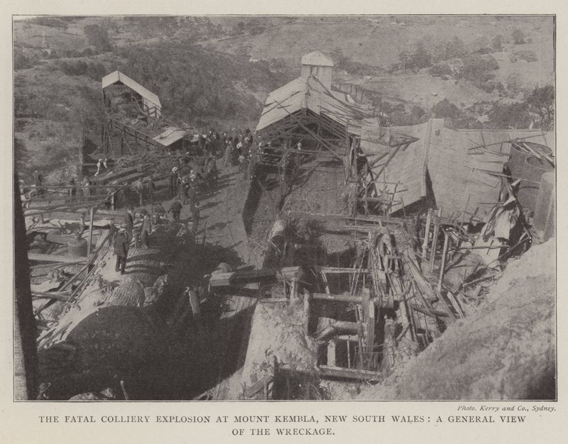 The Fatal Colliery Explosion no Monte Kembla, Nova Gales do Sul, uma visão geral dos destroços de English Photographer