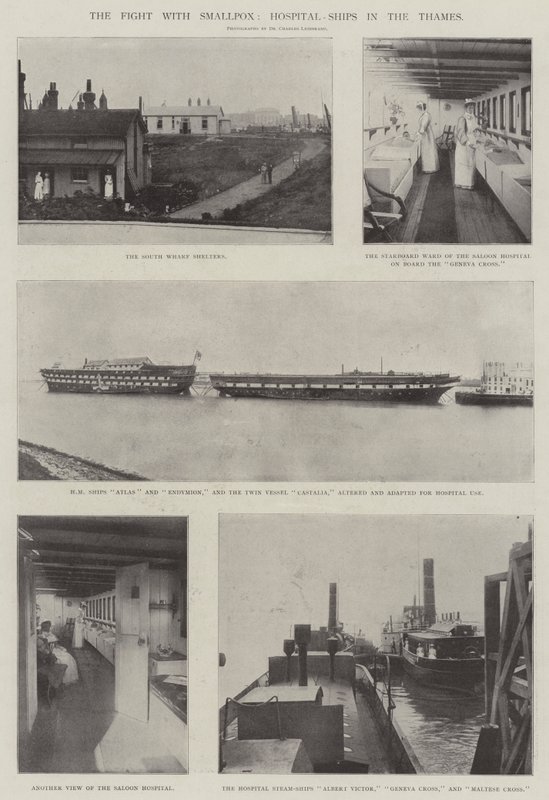 A luta contra a varíola, navios-hospital no Tamisa de English Photographer