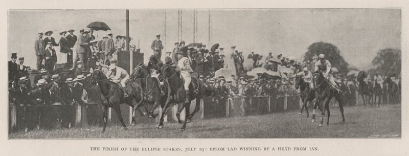 The Finish of the Eclipse Stakes, 19 de julho, Epsom Lad vencendo por um Head de Ian de English Photographer