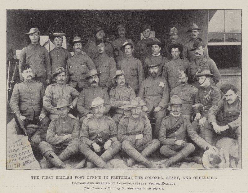O Primeiro Correio Britânico em Pretória, o Coronel, o Estado-Maior e os auxiliares de serviço de English Photographer