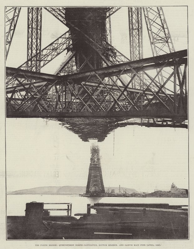 A Ponte Forth, Queensferry North Cantilever, Membro Inferior, e Garvie Main Pier (abril de 1889) de English Photographer