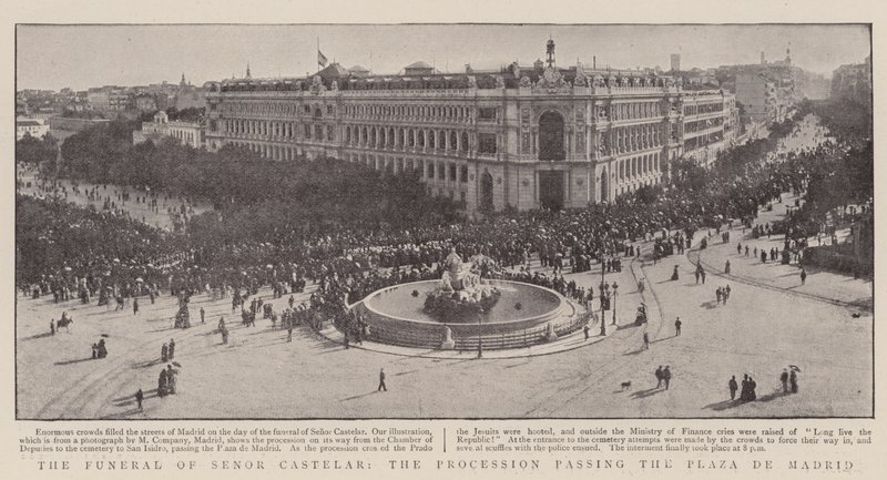 O funeral do Senor Castelar, a procissão passando a Plaza de Madrid de English Photographer
