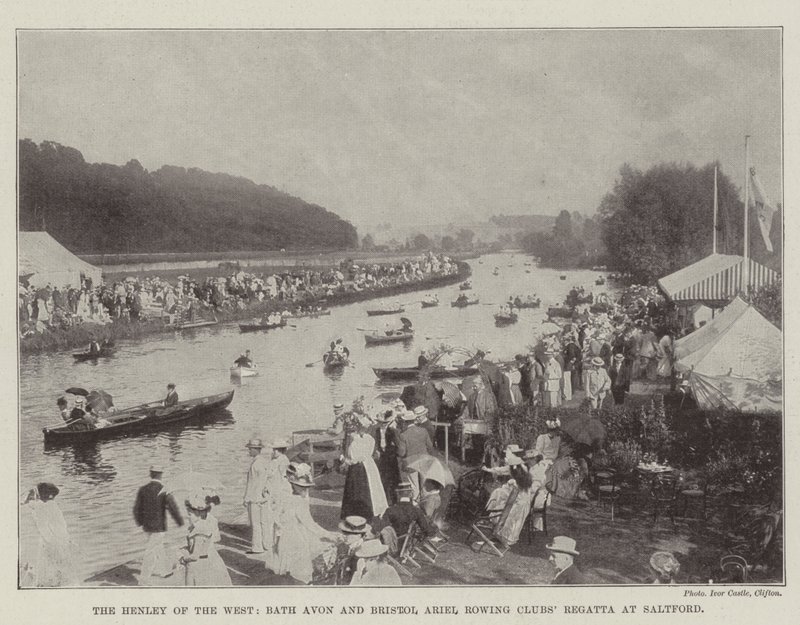 O Henley do Oeste, Bath Avon e Bristol Ariel Remo Clubes Regatta em Saltford de English Photographer