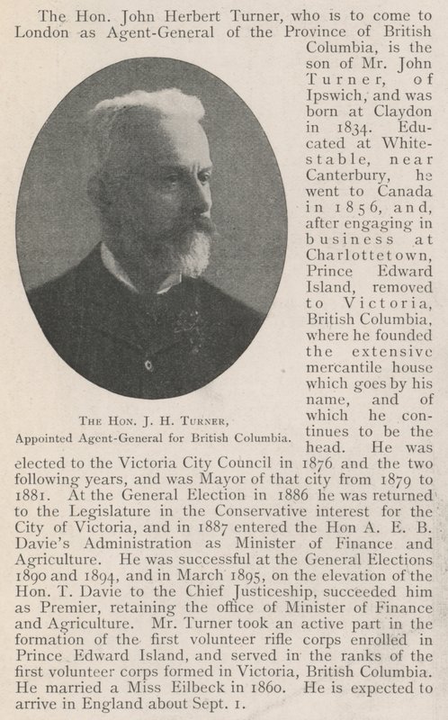 O Honorável JH Turner, nomeado Agente-Geral da British Columbia de English Photographer