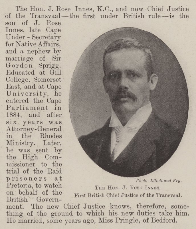 O Honorável J Rose Innes, Primeiro Chefe de Justiça Britânico do Transvaal de English Photographer